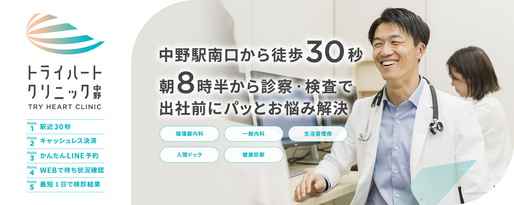 中野駅南口から徒歩 朝8時半から診察・検査で出社前にパッとお悩み解決